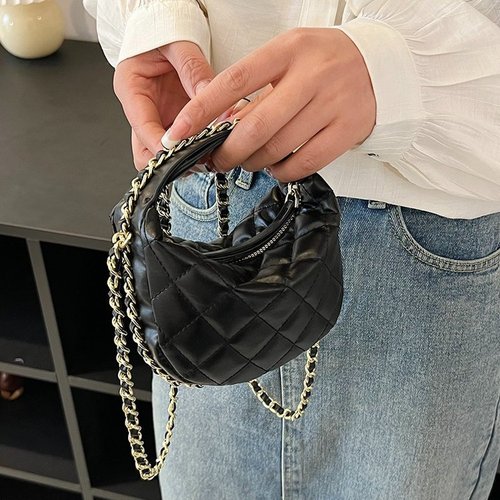 Leather Texture Diamond Grid Chain Mini Handbag for Women, Simple Chanel Style  Summer Unique Trend Shoulder Bag