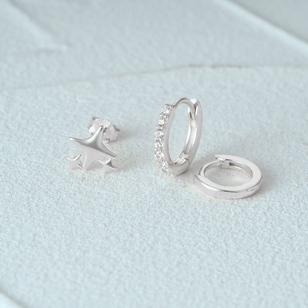 3g Weight Hoop Earrings, Ear Studs Classification 1 Set Quantity Daily Occasion 925 Sterling Silver Material Star, Butterfly Pattern Women's Gender Plating Design Simple Style Style 1 Set 925 Sterling Silver Star Butterfly Hoop Earrings Ear Studs 51