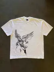 250 grams of heavy cotton! Academy Style vintage Vintage Men's and Women's Sports Short Sleeve T-Shirt Cartoon Wings Print