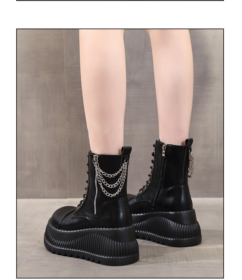Boot Martin nữ cổ thấp đế dày tăng chiều cao, đế bánh xốp mềm — Màu be chi tiết 11
