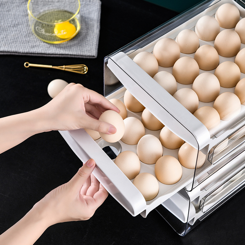 Refrigerator Drawer-type Transparent Egg Box Household Double-layer Egg Shelp Anti-fall Kitchen Chicken Duck Egg Storage Preservation Box with Lid