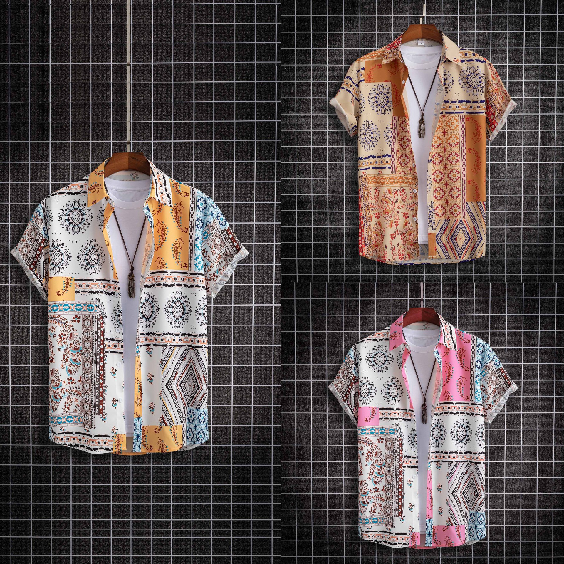 Chemise à manches courtes imprimée de Style ethnique pour hommes, loisirs, sans positionnement, 2024_voghion.com
