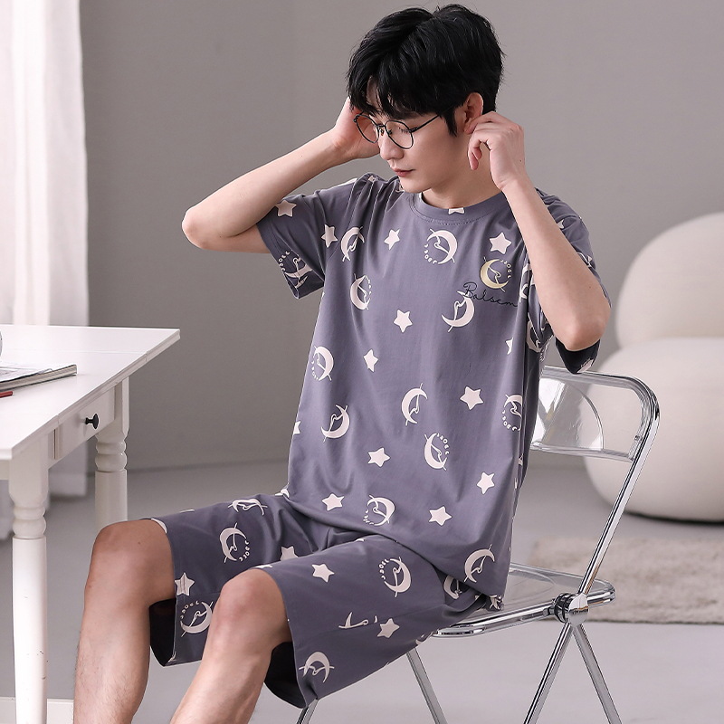 Pijamas pantalones cortos de manga corta de algodón de verano para hombres ropa para el hogar ropa exterior delgada de verano para hombres más traje de tamaño