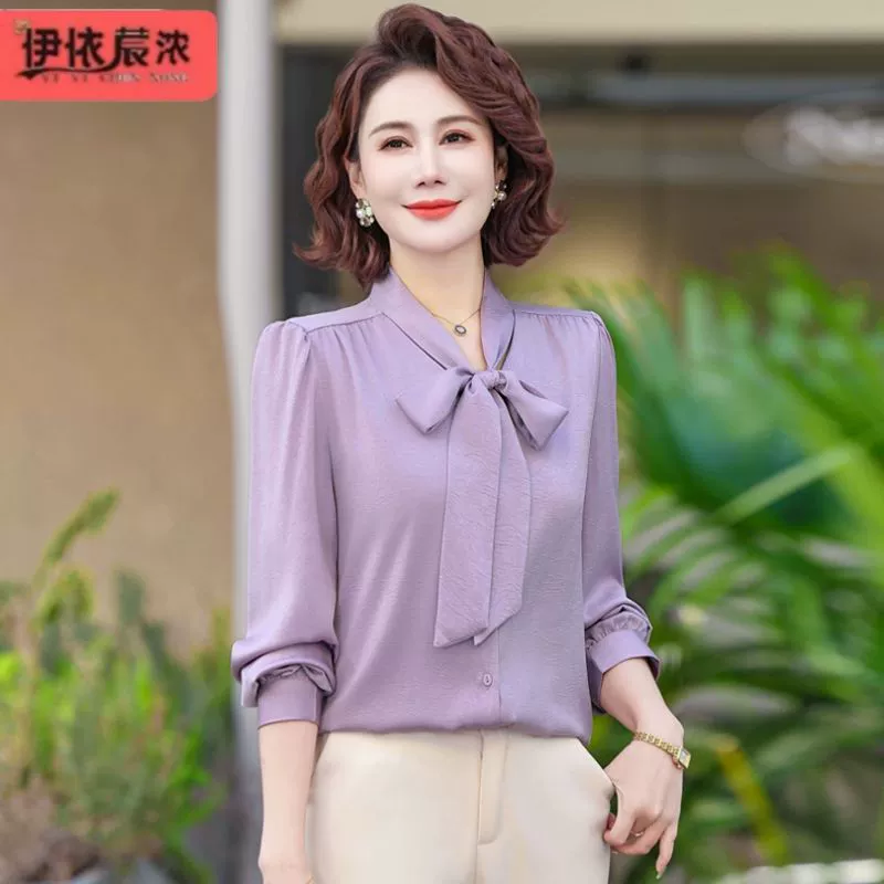 Весенняя Новая женская рубашка, тонкая футболка, женская одежда среднего возраста, повседневный простой однотонный топ, Высококачественная драпировка