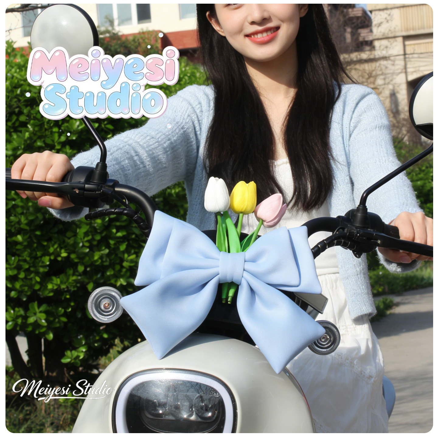 Auto eléctrico arco decoración de corazón de niña adornos tulipanos 2026 nuevos accesorios de motocicleta de baterías de chicas