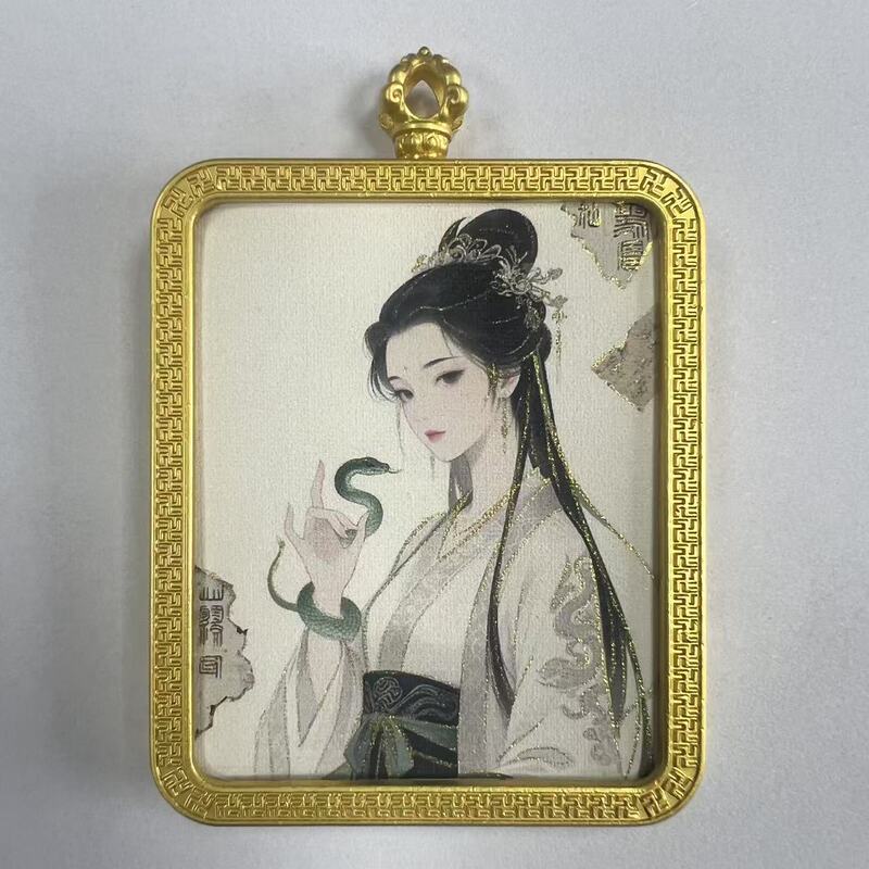 手绘描金莽龙女蛇年狐仙唐卡嘎乌盒九尾道家唐卡套周边吊坠项链|undefined