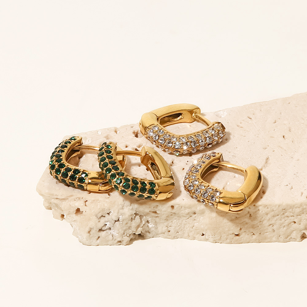 Retro Geometric Stainless Steel Rhinestones Hoop Earrings 1 Pair