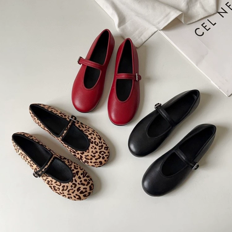 Женские балетки на плоской подошве из натуральной кожи Мэри Джейн с круглым носком и пряжкой в стиле ретро, бабушкины туфли на плоской подошве с неглубоким носком