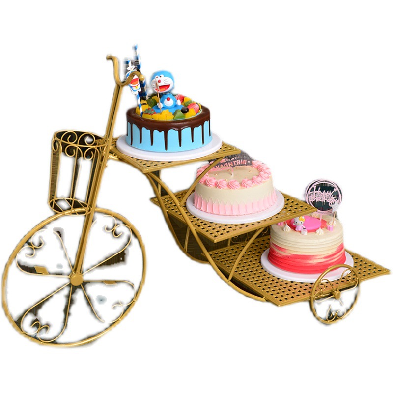 De estilo europeo creativo pastel de hierro soporte cuadrado bicicleta cumpleaños boda merienda soporte de tres capas multi-capa postre soporte de exhibición image 5