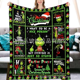 Amazon Temhiyin Special for Christmas Cartoon Green Strange Blanket Flannel Blanket Available for Graphic Printing