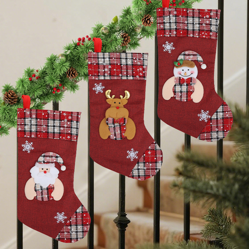 Cross-border Christmas stocking decoration gift bag children's gift stocking hanging decoration party atmosphere decoration pendant candy bag