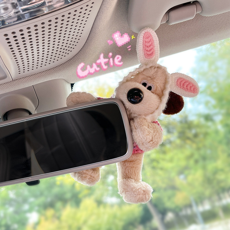 Cute Dog Rearview Mirror Ornament Lying down Doll Car Decoration Central Control Screen Car Doll Car Interior Accessories for Women