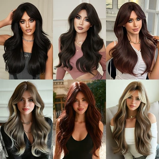 高品质26in假发女中分波浪黑色长卷发八字刘海减龄修颜自然仿真发