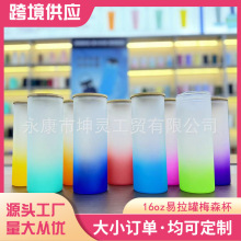 跨境25oz直筒玻璃杯热升华带竹盖彩盖高硼硅磨砂彩色渐变吸管水杯
