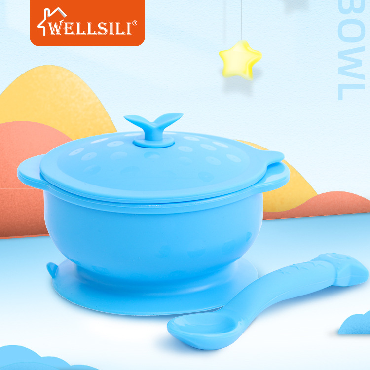 Amazon Feeding Silicone Baby Bowl Children's Tableware Suction Cup Baby Food Bowl Anti-Spill Baby Supplies