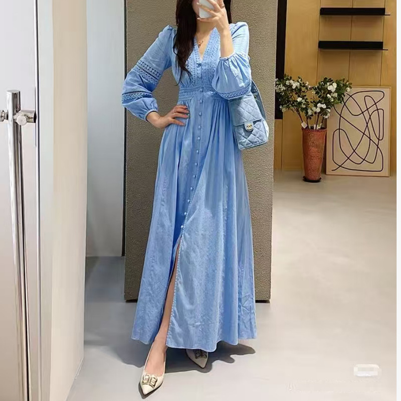 Dvf26 Spring and Summer New Style, French Gentle Style, Elegant and Slimming Lace Hollow-Out Long Holiday Tea Break Dress Dvf26 Spring and Summer New Style, French Gentle Style, Elegant and Slimming Lace Hollow-Out Long Holiday Tea Break Dress