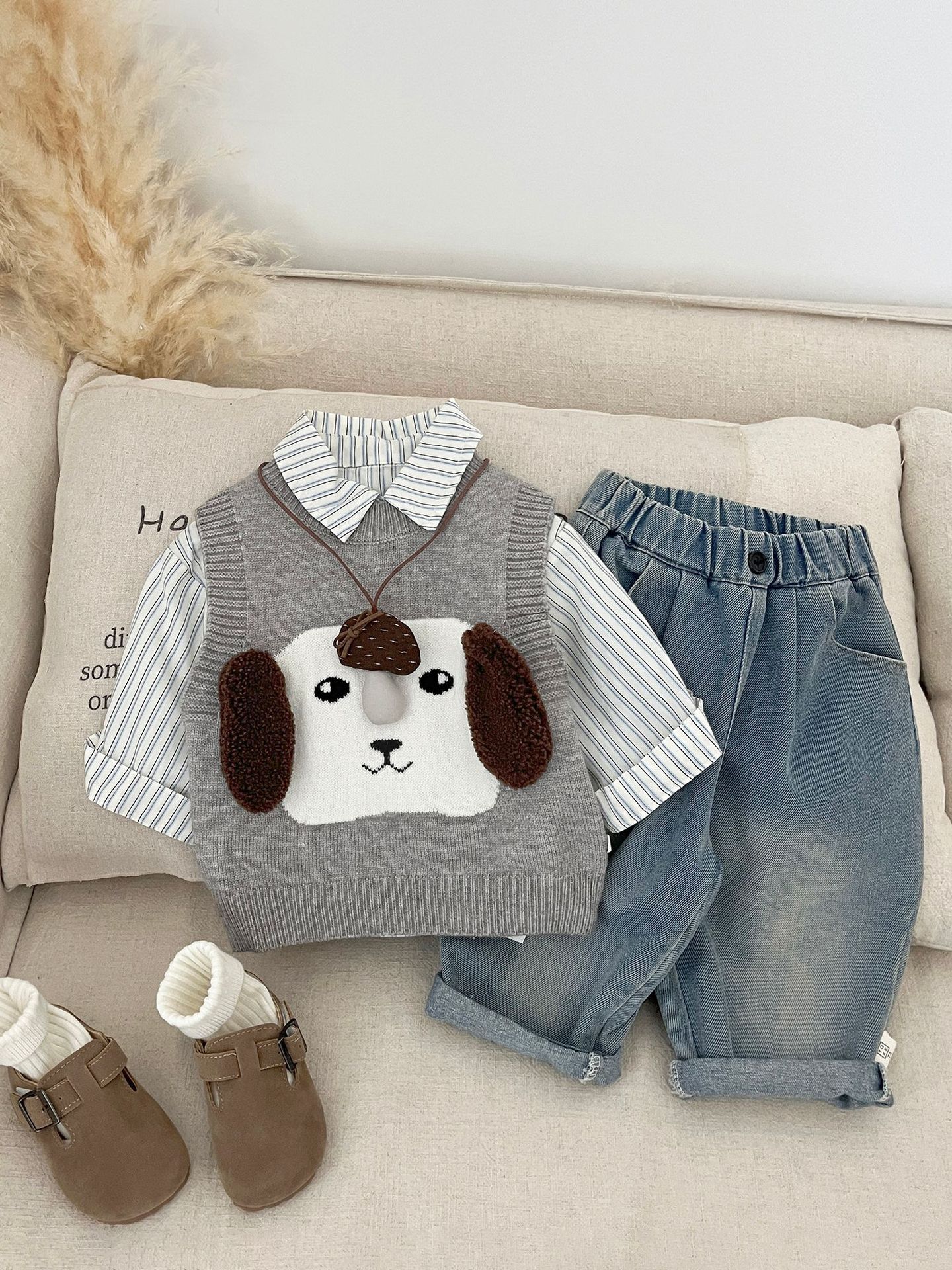 Ropa de primavera y otoño para bebés, chaleco de punto de dibujos animados lindo, chaleco de cuello redondo para bebés, top suelto de todo fósforo para bebés