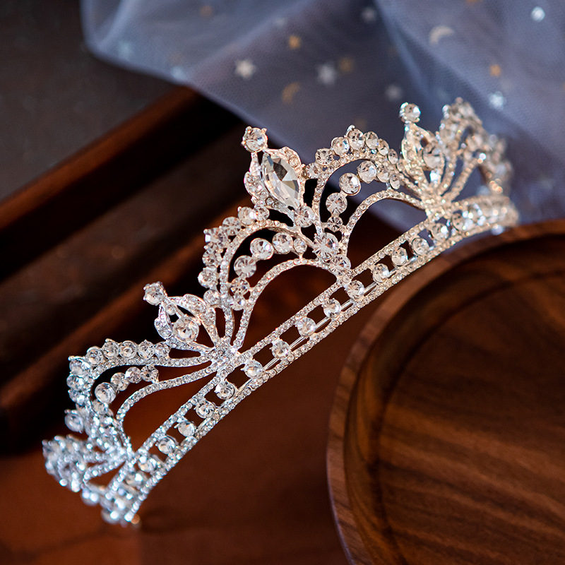Rhinestones Inlay Material 1 Piece Quantity Bridal Romantic Shiny Women's Crown Alloy Rhinestones Crown