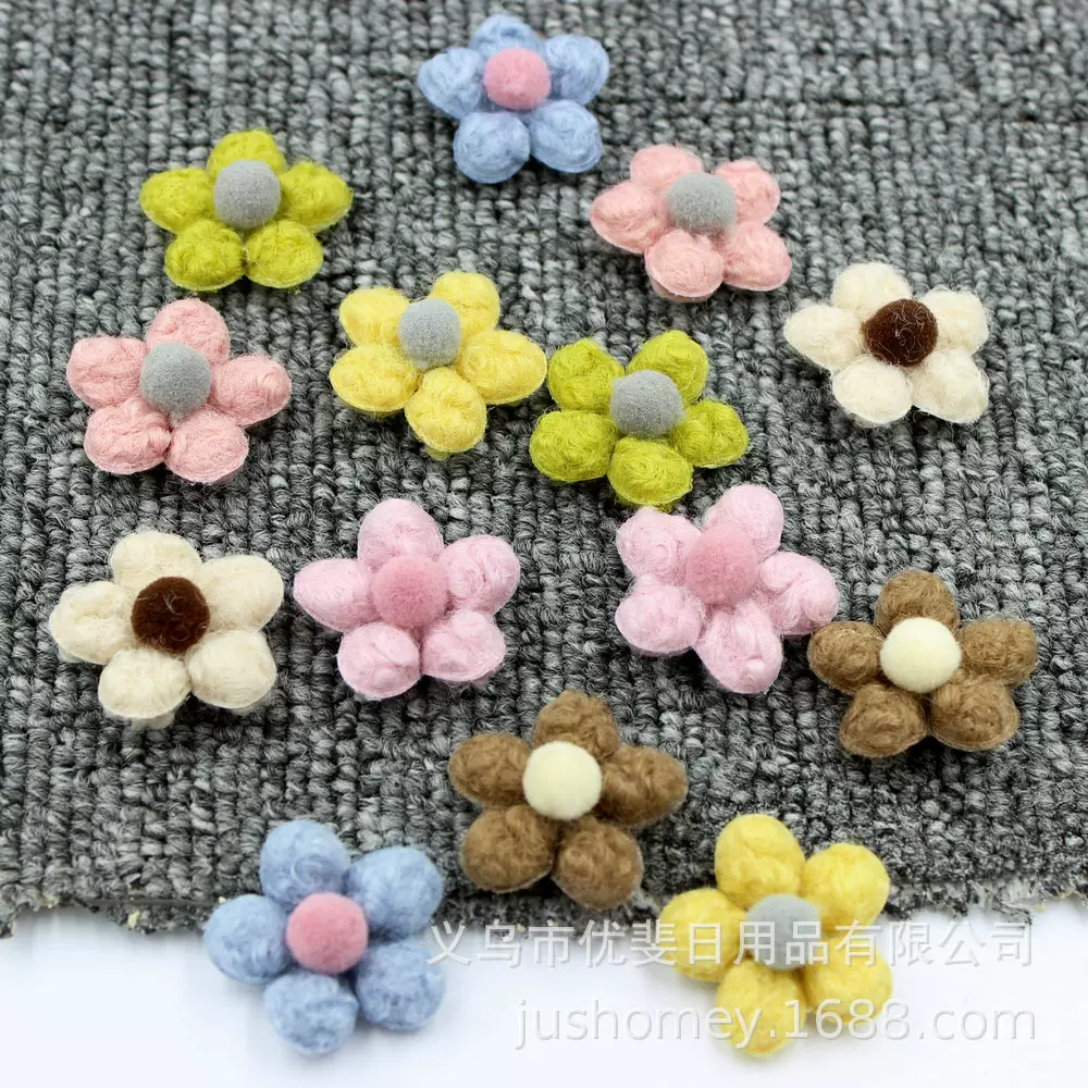 韩版仿羊羔绒五瓣花朵 卡通布艺多瓣花 可爱儿童发饰手工头饰配件
