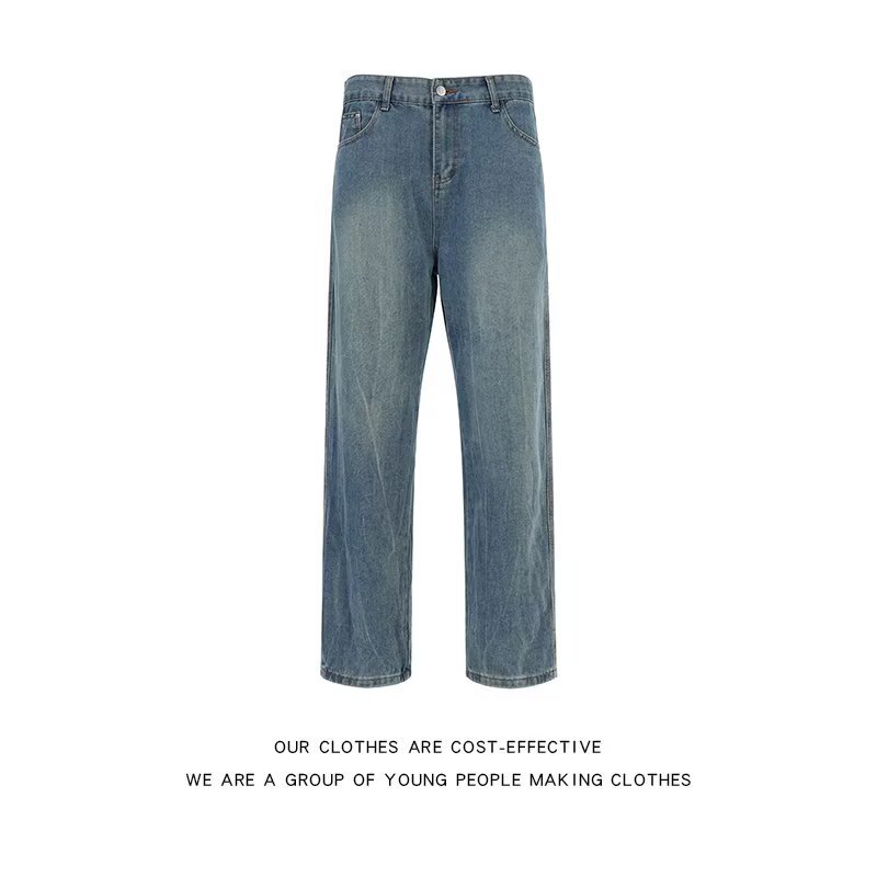 Unisex Vintage Workwear Jeans – Distressed Denim With Utility Pockets (S-XXXL, Classic Blue Wash)_mkmklike.com