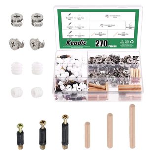 Keadic 270Pcs 3 in 1 Cam Lock Nut and Wood Dowel Combination Set Furniture Connecting Accessories