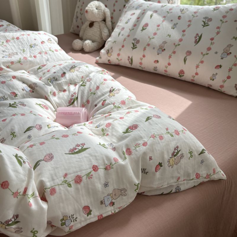 クラスA母子グレード100純綿二重糸ベッド4点セットフレンチレトロコットンキルトカバー寮3点セットシングル|undefined