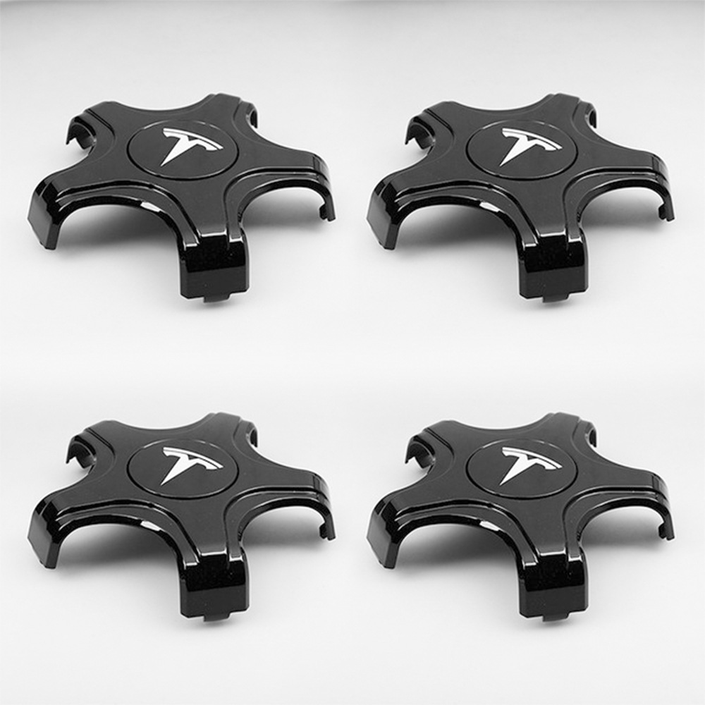 Tesla – Hub cover Cap for Tesla - gloss-black-black-cap-white-logo-set-of-4-upgraded