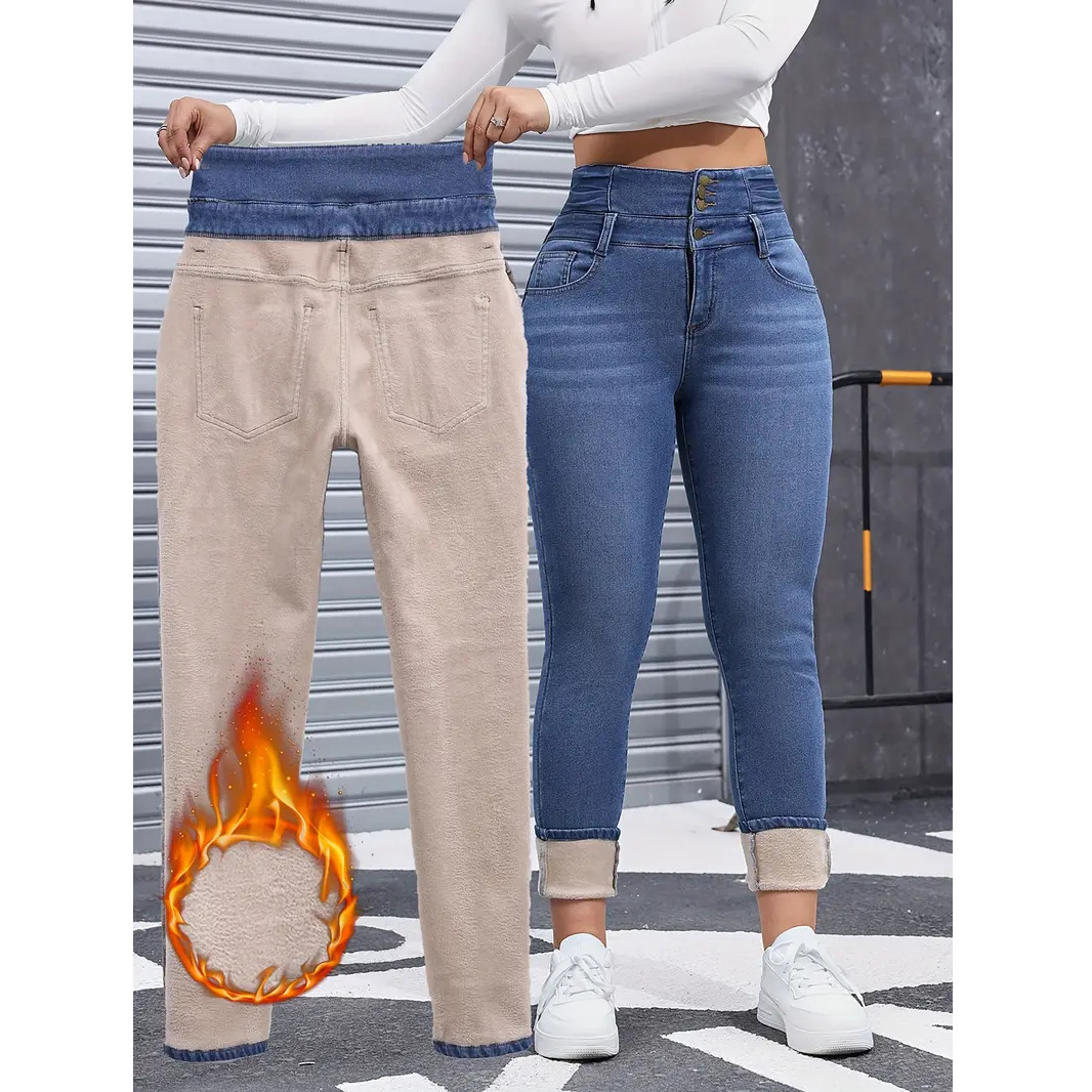 Women's Fleece-Lined Stretch Skinny Jeans - Ultra-Comfortable Slim Fit Denim For Winter & Everyday Wear_voghion.com