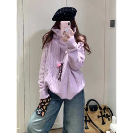 温柔慵懒风可拆卸围脖毛衣女秋冬韩系软糯宽松超厚针织衫外穿上衣