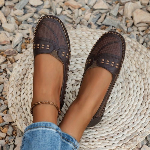 Ladies' Flat Loafers with Oversized Stitching Laser Technology - E-commerce Supply