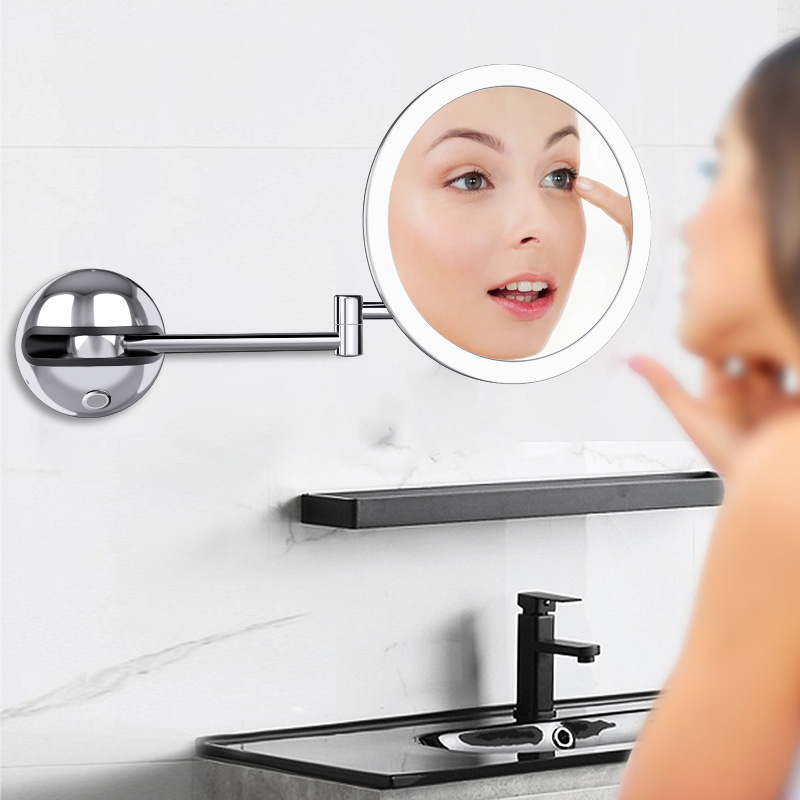 [personalizado] 9.5 pulgadas espejo de baño de inodoro iluminación maquillaje led espejo de maquillaje con lámpara de pared plegable telescópico
