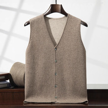 秋冬新款山羊绒衫男士马甲针织拼色V领空气层羊毛保暖马甲大码