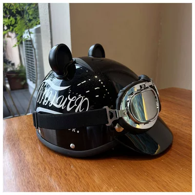Motosiklet kaskı (dəbilqə), Vehicle Safety Helmet Men's and Women's - black-ear-style-brim-goggles-one-size