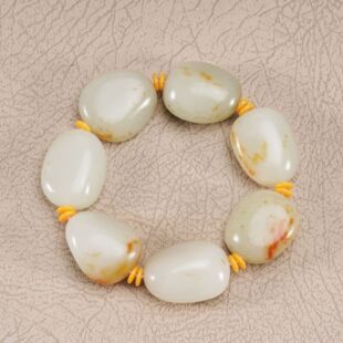 Xinjiang Hetian Jade Seed Material with Type Bead Bracelet with Skin Seed Material Jade Bracelet for Men and Women Couples Send Certificate