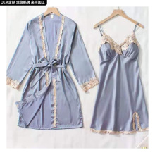 睡衣女夏季性感睡衣韩版吊带睡衣女家居服带胸垫五件套睡袍