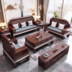 烏金木全実木ソファーセット新中国式別荘客間大戸型冬夏両用模造彫刻家具