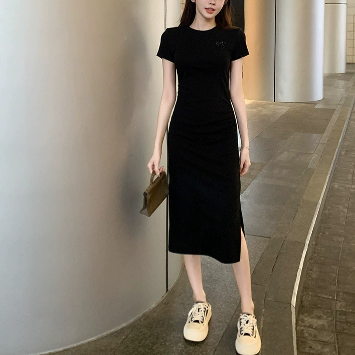 Женская одежда дочери Чаебола, облегающий крой, универсальная длинная плиссированная юбка с разрезом, летнее платье, юбка мачехи