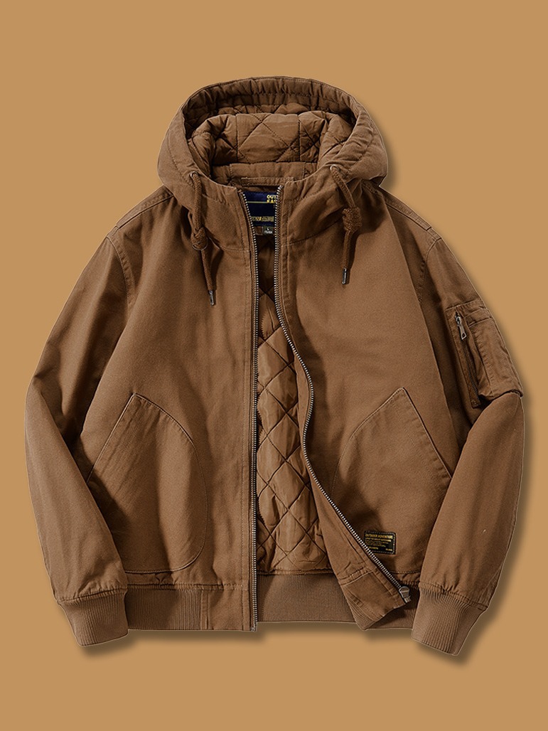 Otoño e invierno chaqueta con capucha de los hombres sueltos más tamaño gruesa chaqueta de vuelo caliente de algodón acolchado abrigo americano Retro Ropa de trabajo de algodón acolchado abrigo