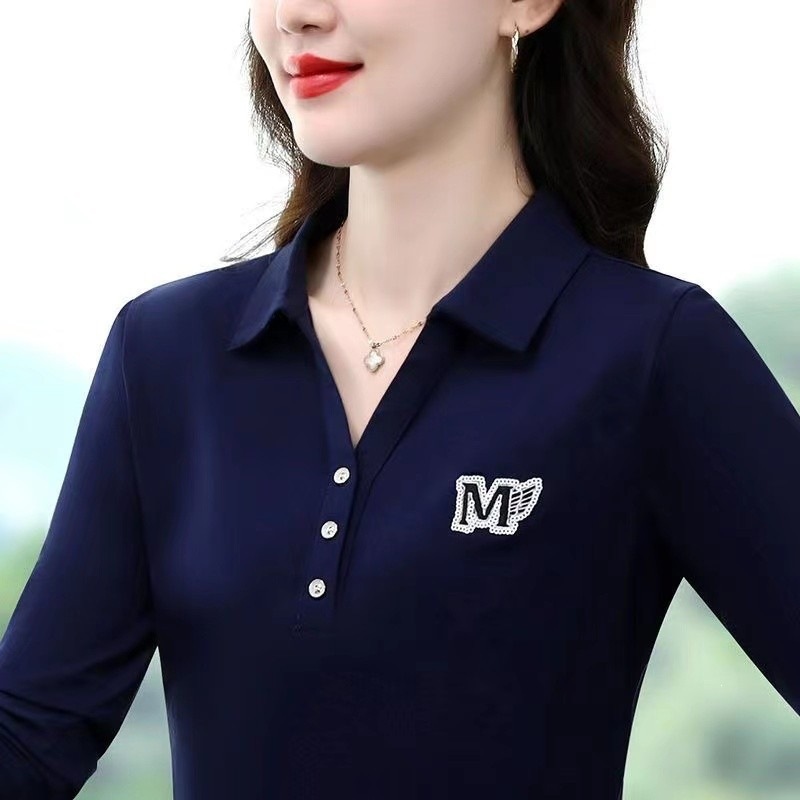 [95% Cotton, 5% Spandex] Trendy and stylish embroidered top with a unique design, perfect for autumn, chic and youthful, long collar.