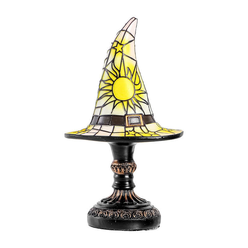 跨境新款Stained Glass Witch Hat Lamp 女巫帽灯床头柜夜灯|undefined