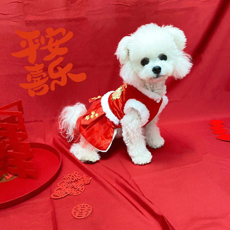 寵物狗狗貓咪新年唐裝寵物拜年喜慶狗狗衣服防掉毛冬季