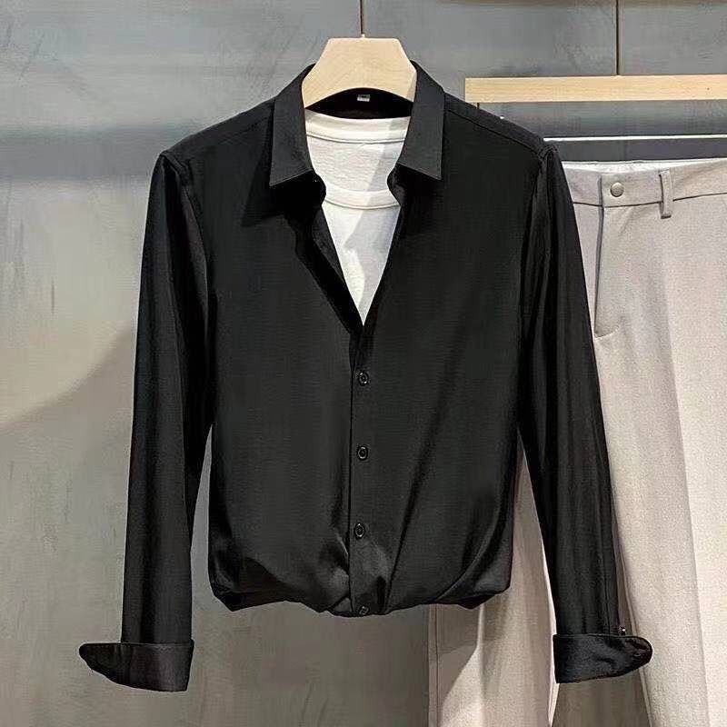 TikTok Net Red Youth Slim chaqueta de manga larga de estilo coreano camisa de diseño antiarrugas sin planchar para hombres