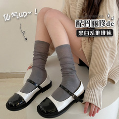 走秀款透棉拼接襪子女夏季薄款白色堆堆襪女春秋日系假兩件小腿襪