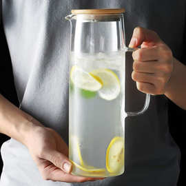 简约透明直身冷水壶家用耐高温大容量凉开水壶高硼硅饮料果汁扎壶