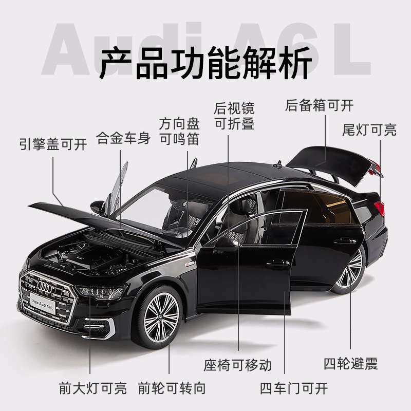 Genuino 1/18 Audi A6 modelo de aleación sonido y luz simulación coche mesa con adornos coche 4S tienda regalos exquisitos