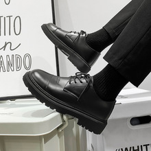 2022秋季新款黑色休闲皮鞋男士厚底增高纯色简约英伦风时尚男潮鞋
