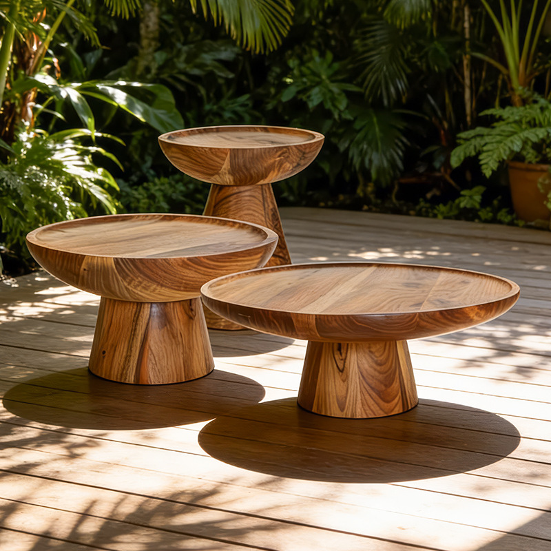 Mesa de té de madera sólida al aire libre Hotel Villa patio impermeable muebles de protección solar Jardín al aire libre Teca anticorrosión mesa de té redonda image 4