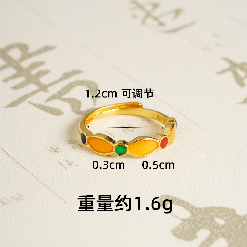 Anillo geométrico esmalte de oro vietnamita antiguo retro pareja de alto nivel nicho no se desvanece joyas al por mayor