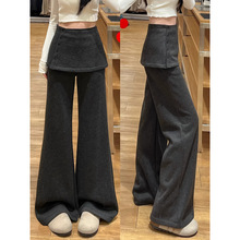 深灰色慵懒垂感加绒直筒屁帘裤女秋冬新款高腰显瘦毛呢加厚阔腿裤