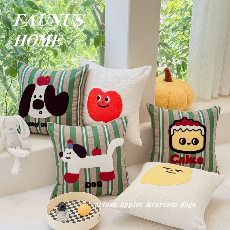 Dopamine Striped Apple Towel Embroidered Cloud Velvet Living Room Bed Backrest Sofa Cushion Pillow Cartoon Embroidery